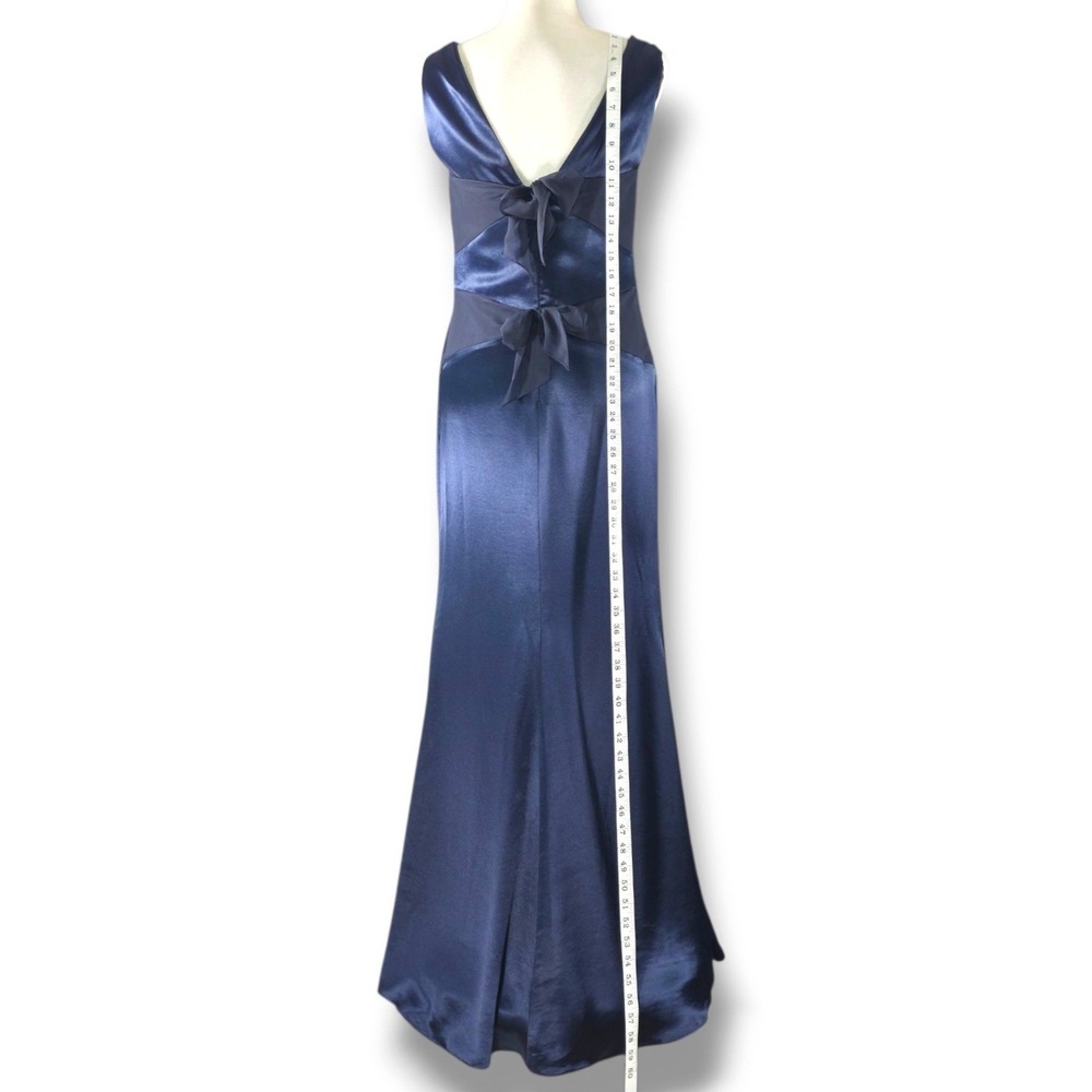 Vera Wang Maids Gown Mermaid Bow Back Satin Chiffon Navy Blue 10 - Picture 10 of 10